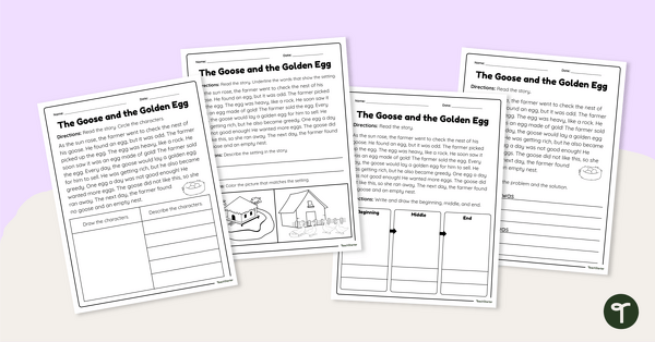 Go to Story Elements Worksheets - The Goose and the Golden Egg teaching resource
