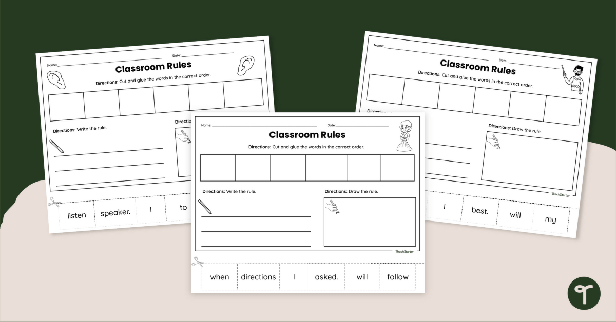 Classroom Rules and Expectations – Cut and Paste Worksheets teaching resource