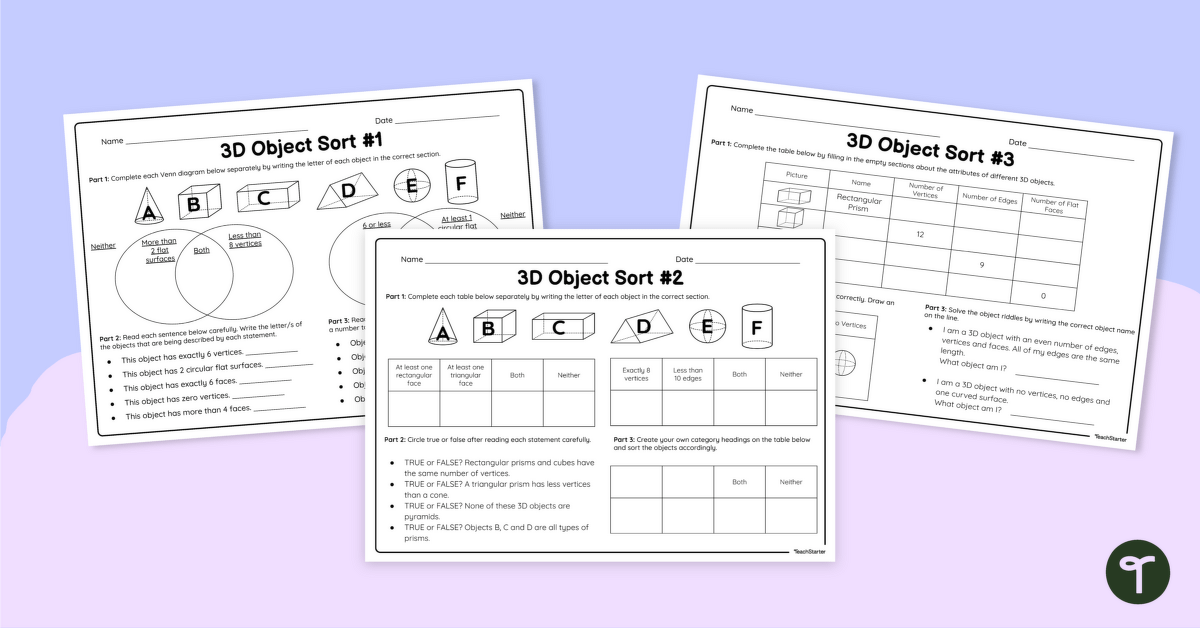 Classifying and Sorting 3D Objects Worksheet teaching resource