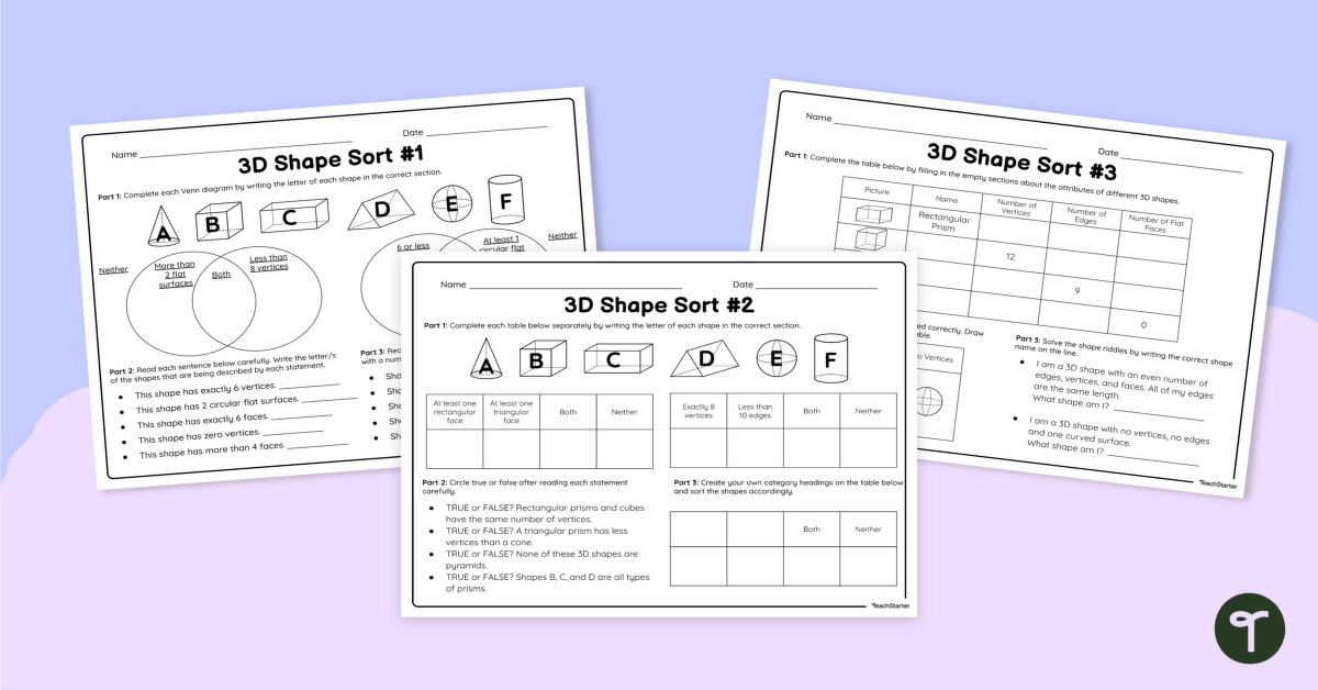 Classifying and Sorting 3D Shapes Worksheet teaching resource