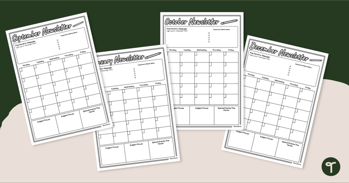 Monthly Newsletter Calendar Templates teaching resource