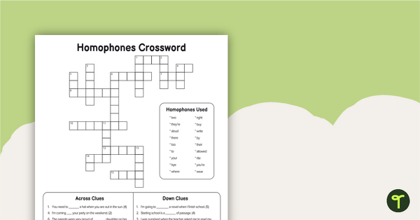 Go to Homophones Crossword Puzzle teaching resource