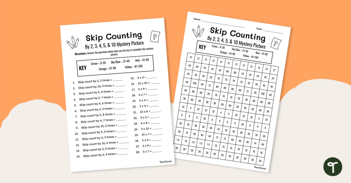 Skip Counting by 2,3,4,5, & 10 Mystery Picture teaching resource