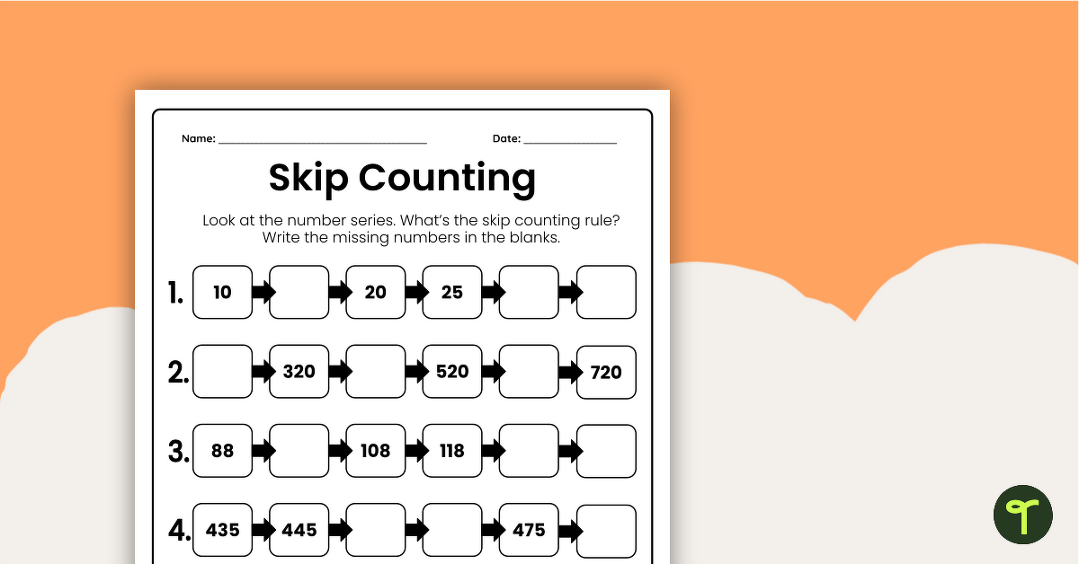 Skip Counting Worksheets (Fill in the Blanks) teaching resource