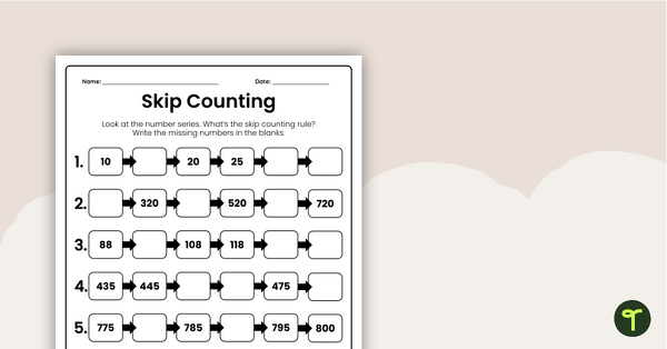 Go to Skip Counting Worksheets (Fill in the Blanks) teaching resource