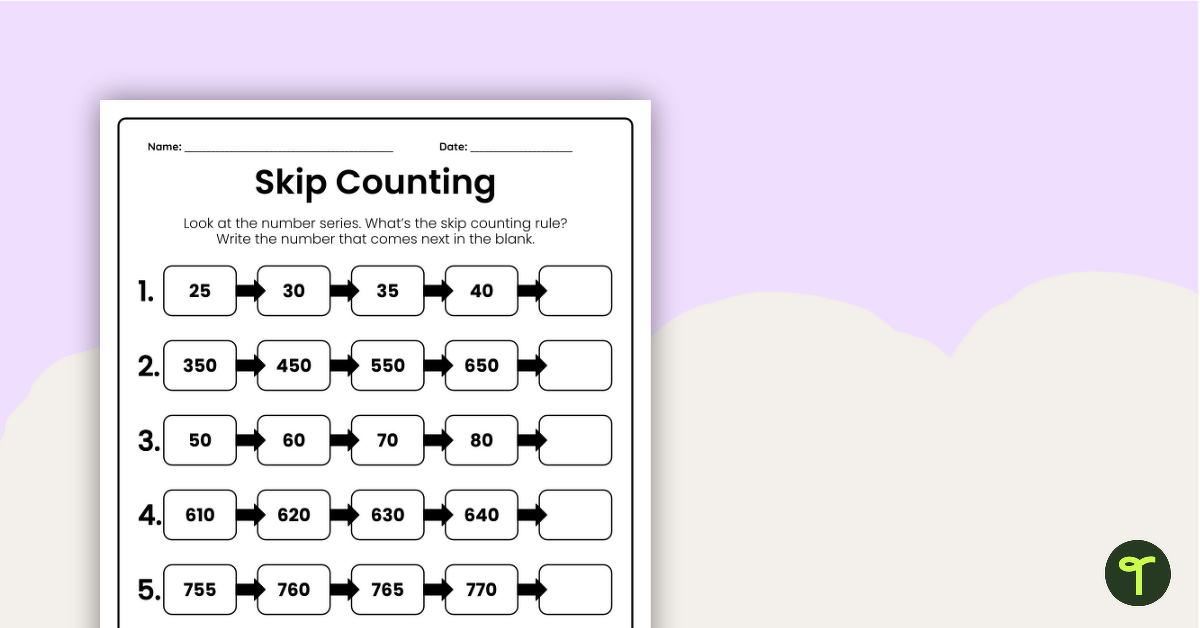 Skip Counting Worksheets (Complete the Series) teaching resource