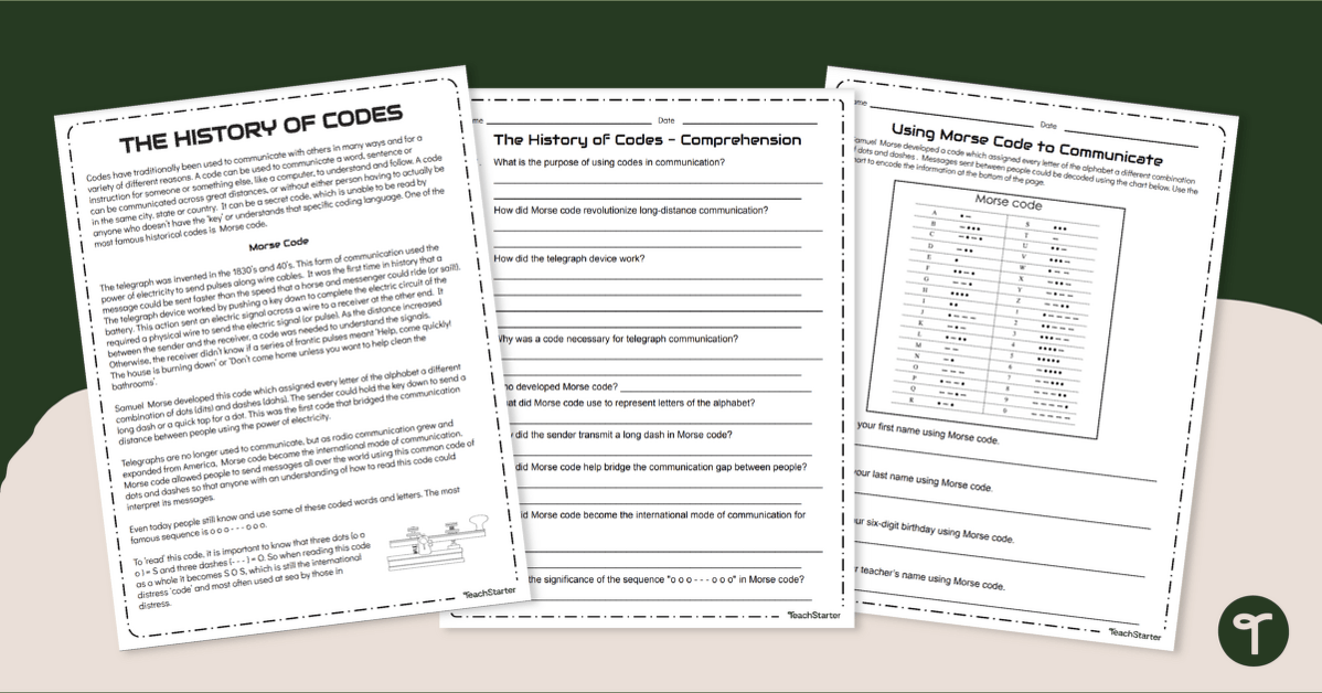 The History of Codes - Comprehension Worksheet teaching resource