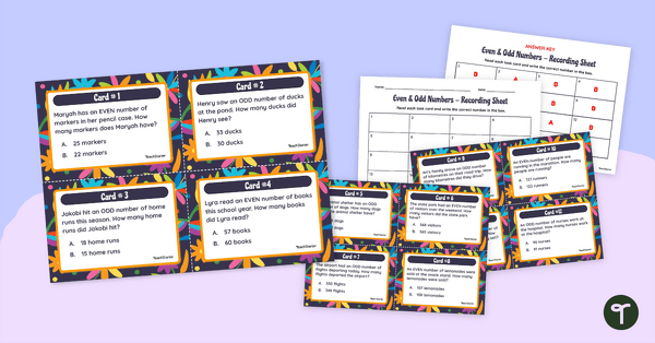 Image of Even and Odd Numbers Task Cards - Word Problems