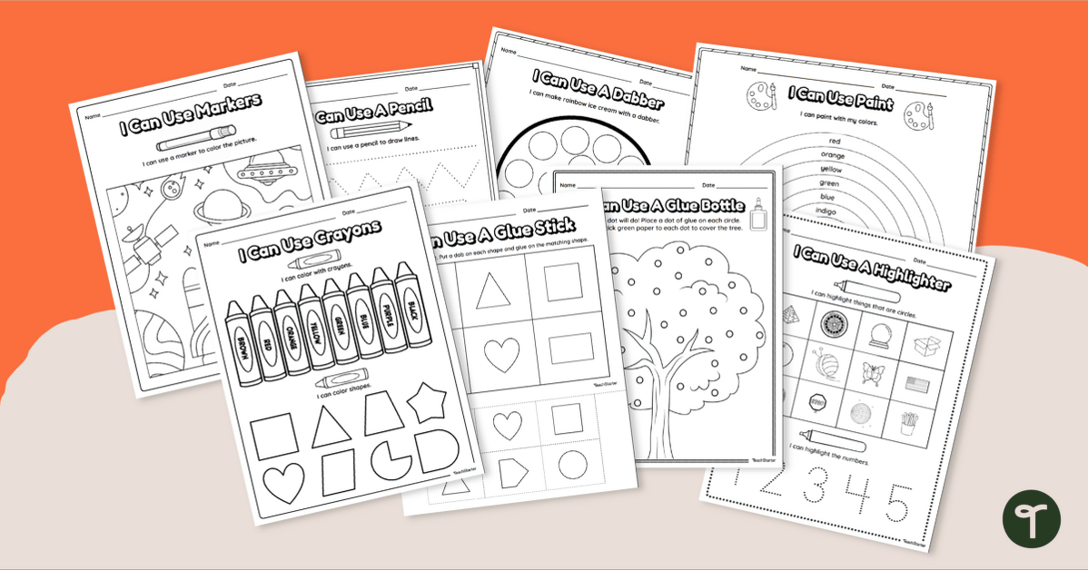 Using School Supplies - Kindergarten Worksheets teaching resource