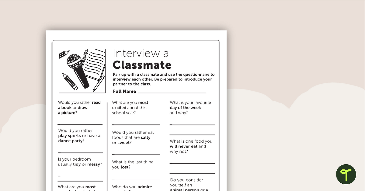 Interview a Classmate – First Day of School Activity teaching resource