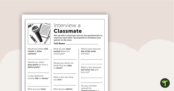 Go to Interview a Classmate – First Day of School Activity teaching resource