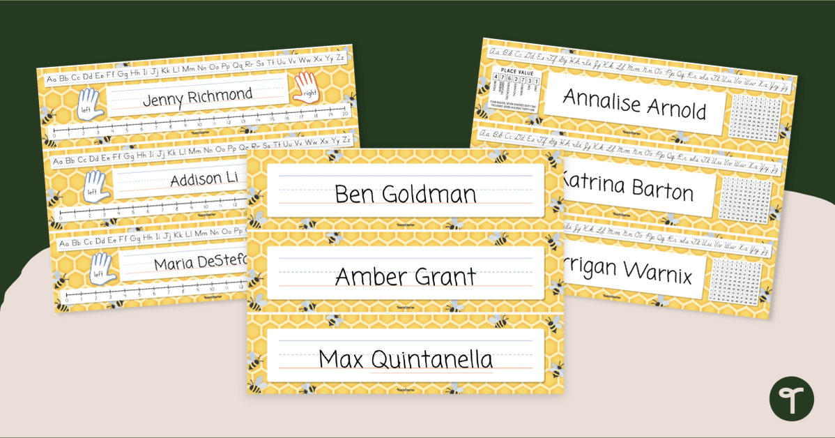 Bee-Themed Classroom Desk Name Plates teaching resource