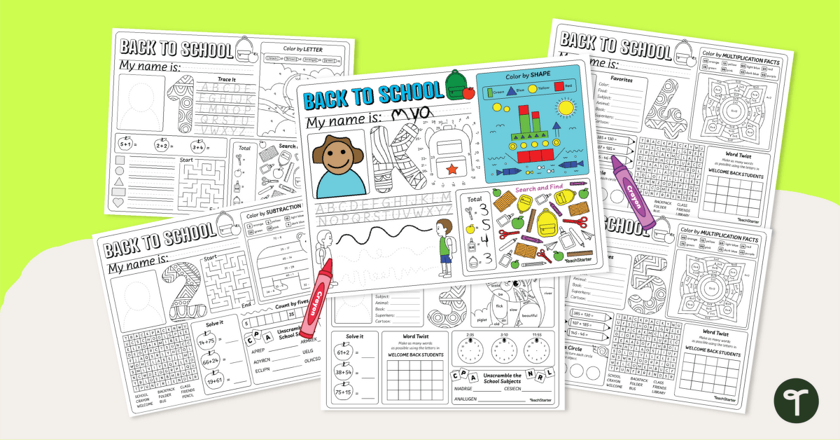 Back to School Activity Mats - K-5 teaching resource