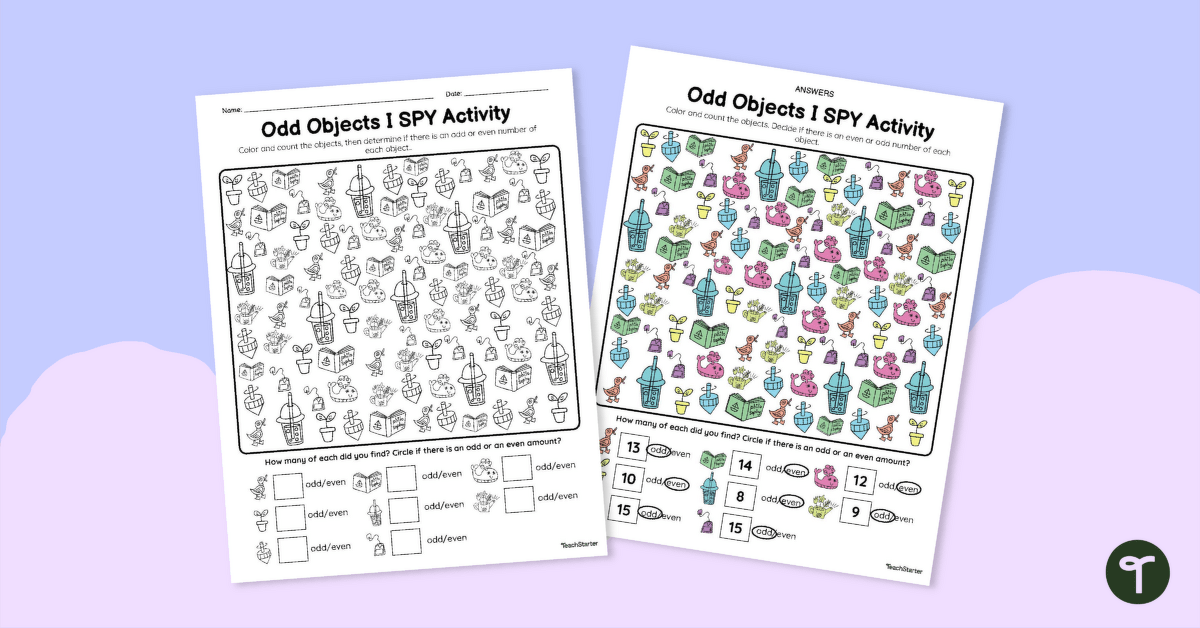 2nd Grade 'I Spy' Odd and Even Number Worksheet teaching resource