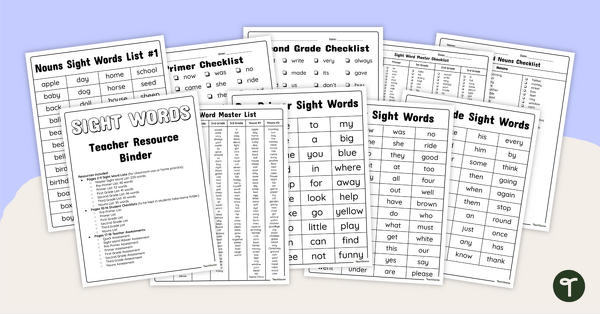 Go to Sight Word Lists – Teacher Resource Binder teaching resource