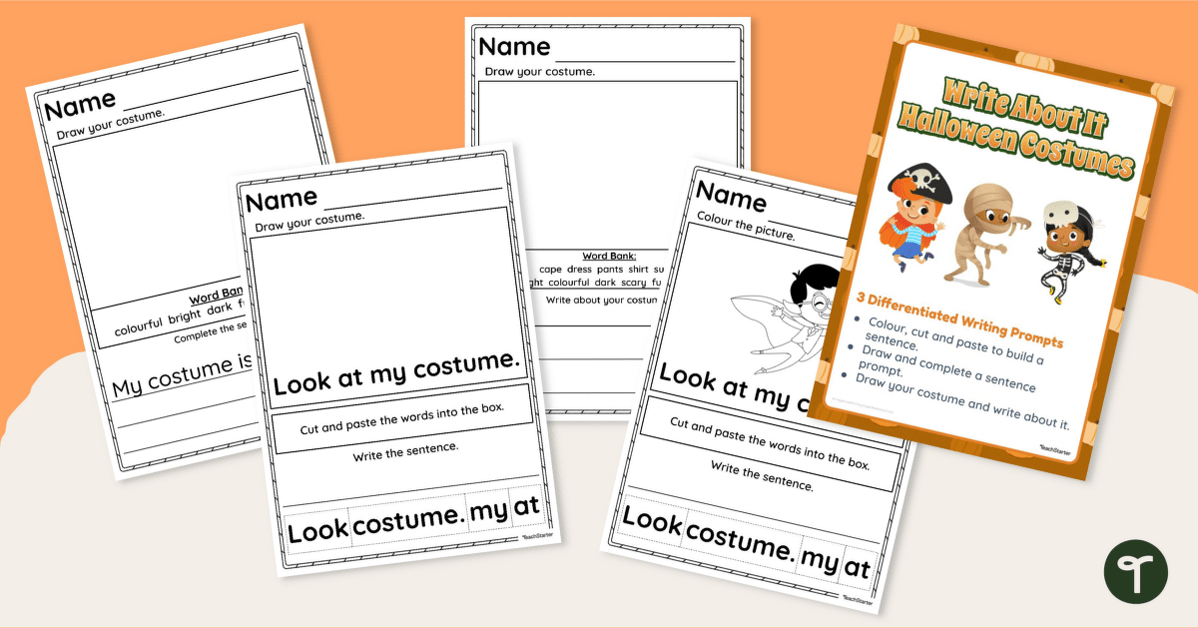 Write About Halloween Costumes! Year 1 Worksheets teaching resource