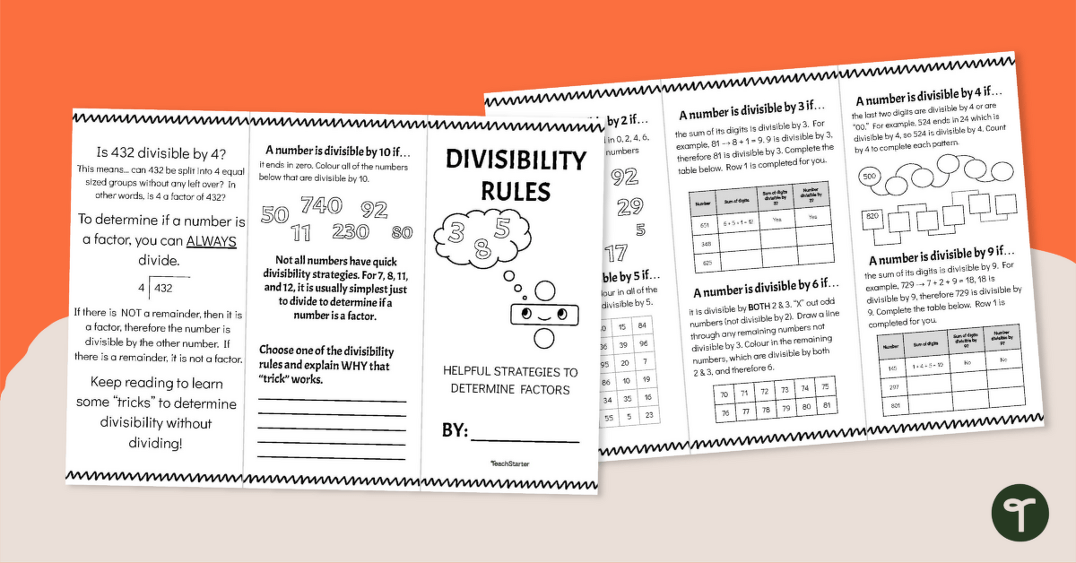Divisibility Rules Brochure Template teaching resource
