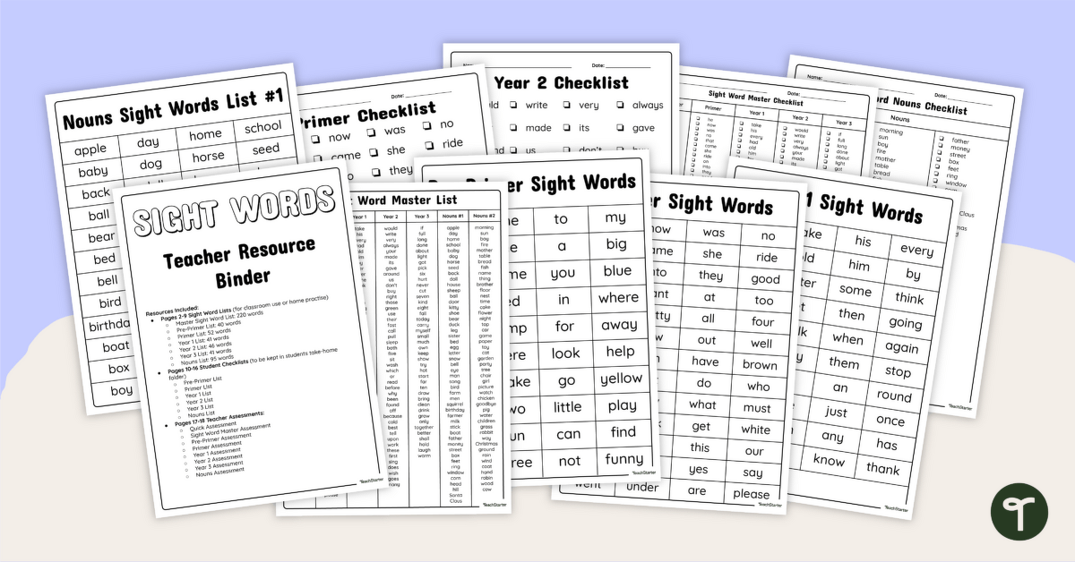 Sight Word Lists – Teacher Resource Binder teaching resource