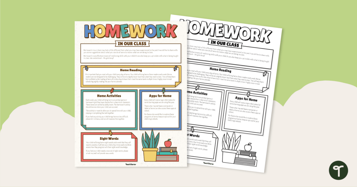 Homework Information Sheet – Editable Template teaching resource