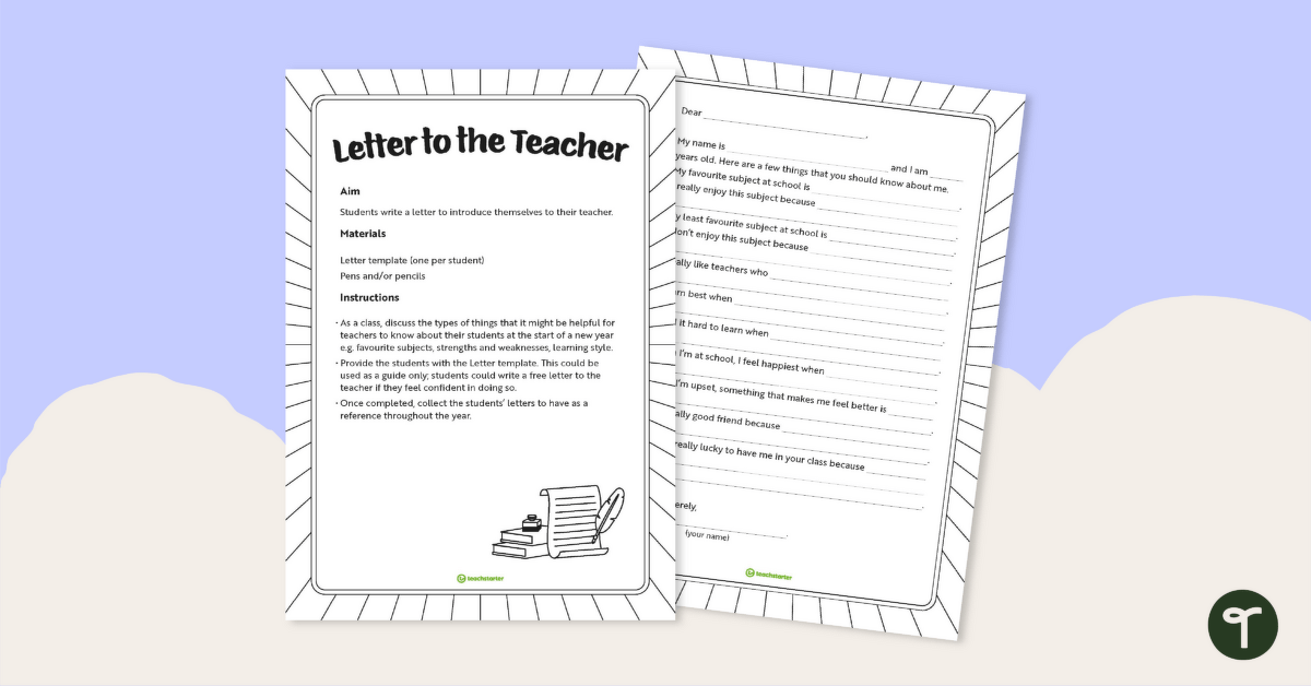 Letter to the Teacher Template teaching resource