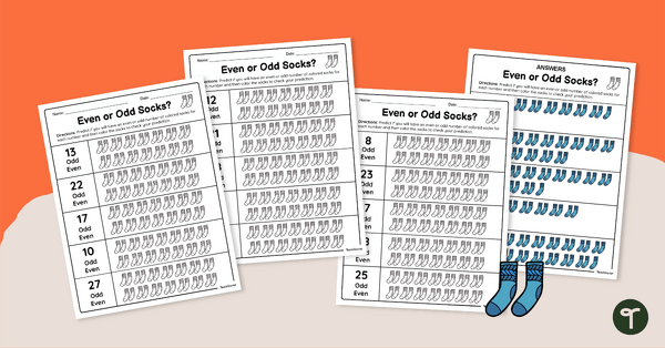 Go to 2nd Grade Even or Odd Socks Worksheets teaching resource