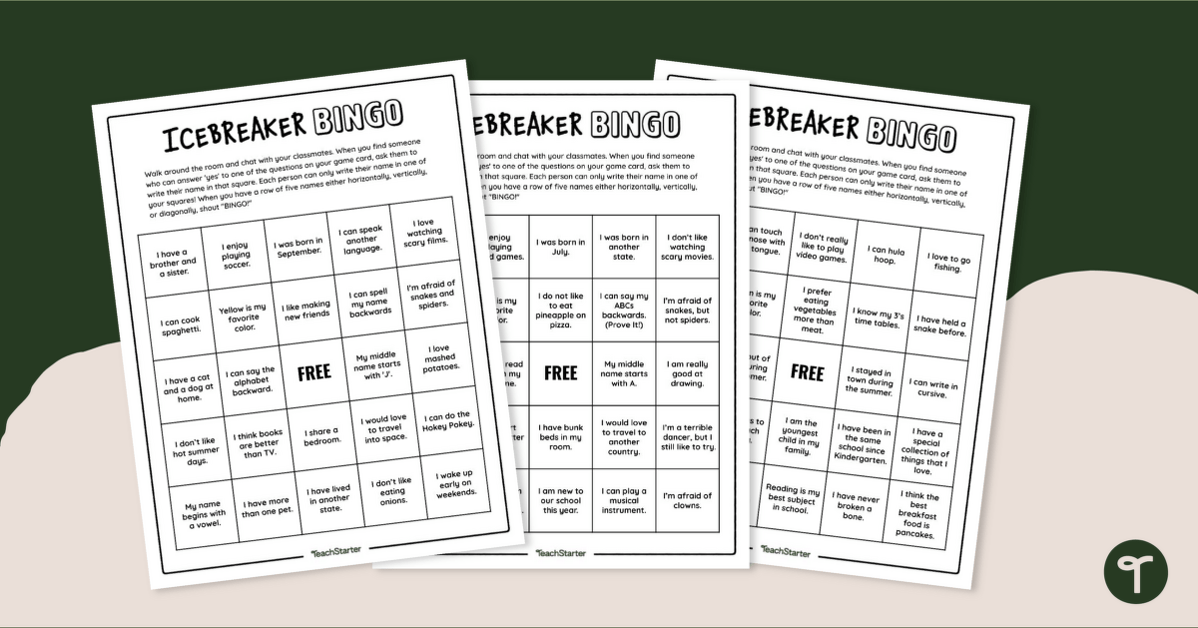 Icebreaker Bingo – First Day of School Game teaching resource
