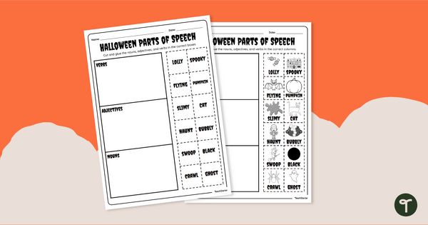 Go to Halloween Parts of Speech - Cut and Paste Worksheet teaching resource