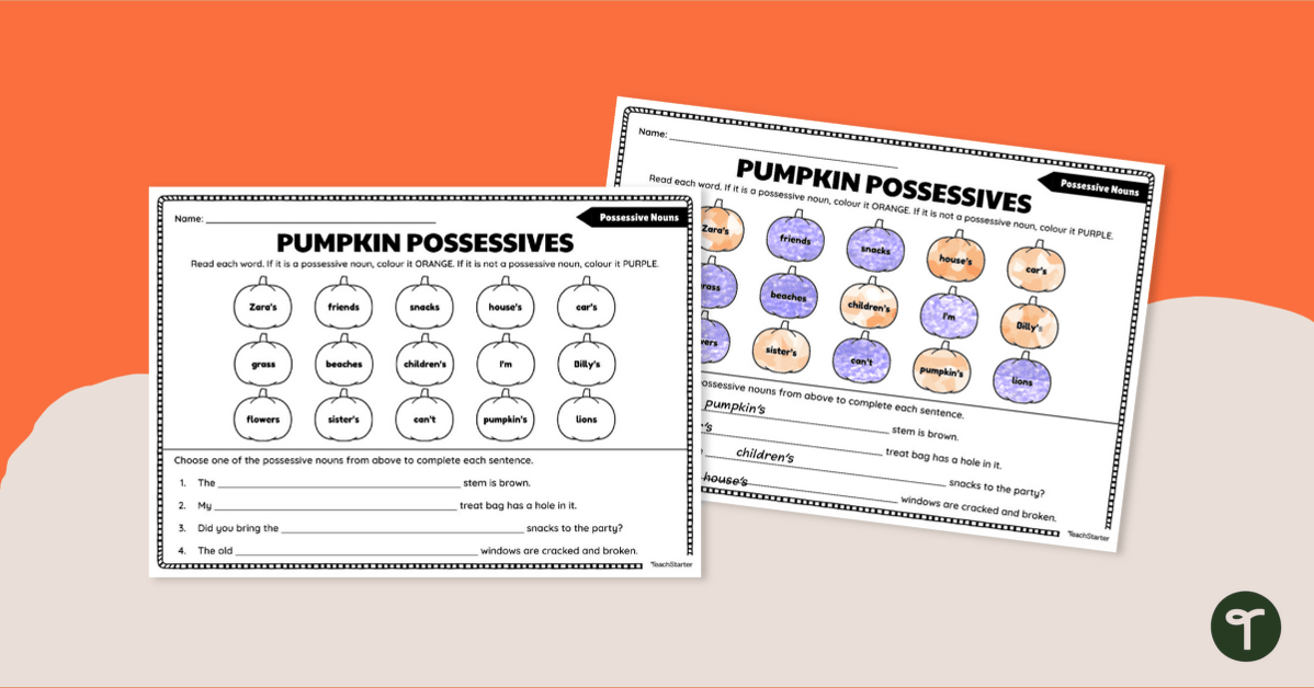Pumpkin Possessives Worksheet teaching resource