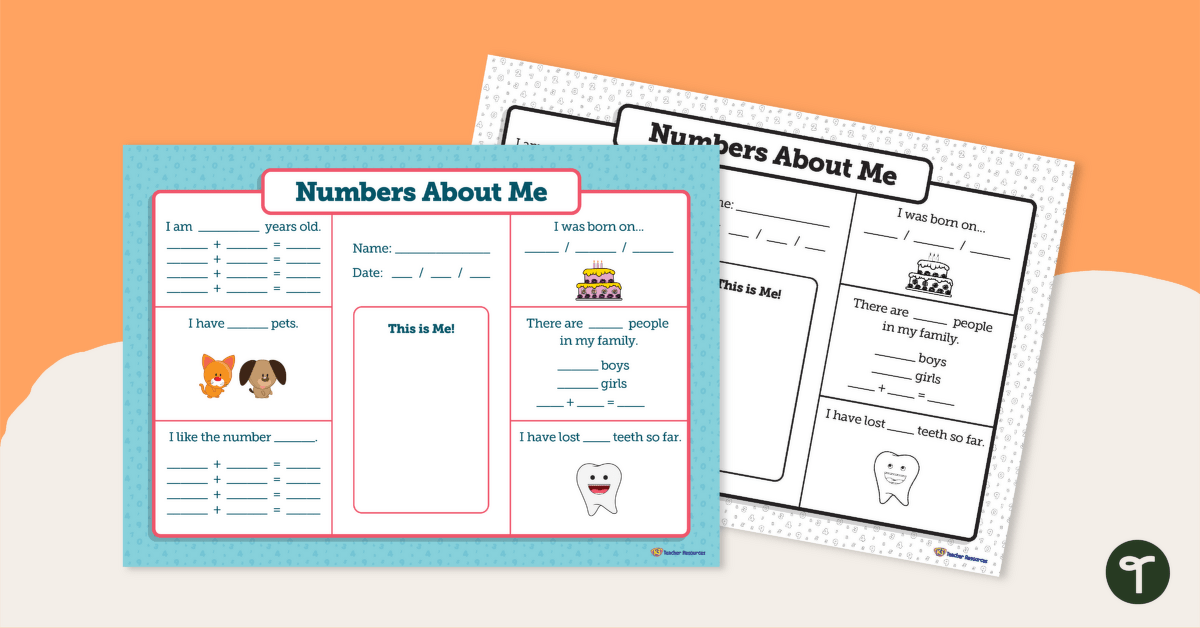 Numbers About Me Worksheet teaching resource