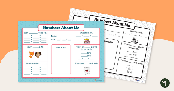Go to Numbers About Me Worksheet teaching resource