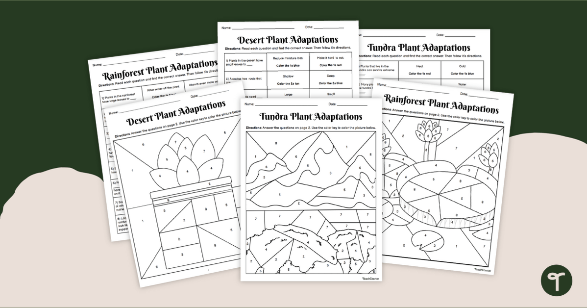Plant Adaptations - Color by Number Worksheets teaching resource