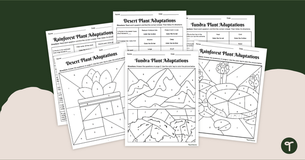 Go to Plant Adaptations - Color by Number Worksheets teaching resource