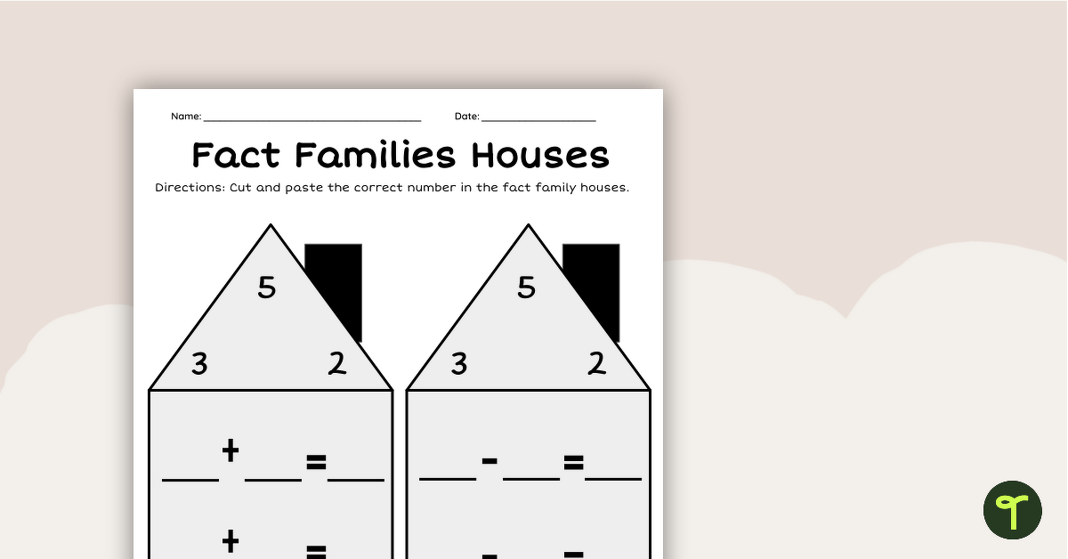Cut & Paste Fact Family Worksheets teaching resource