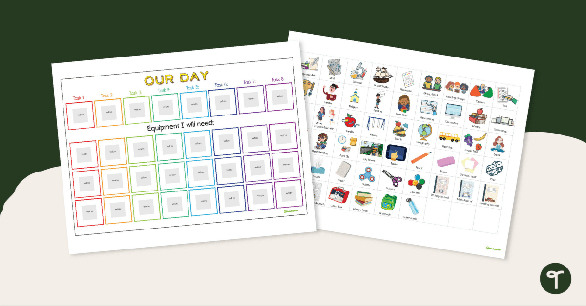 Visual Daily Timetable and Equipment List for Students teaching resource