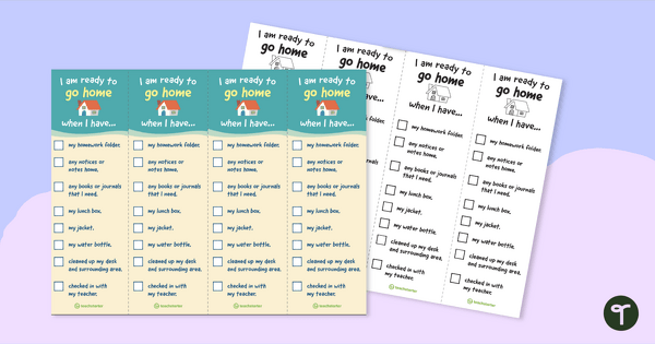 Go to End of Day Routines Checklists for Students — Printable Bookmarks teaching resource