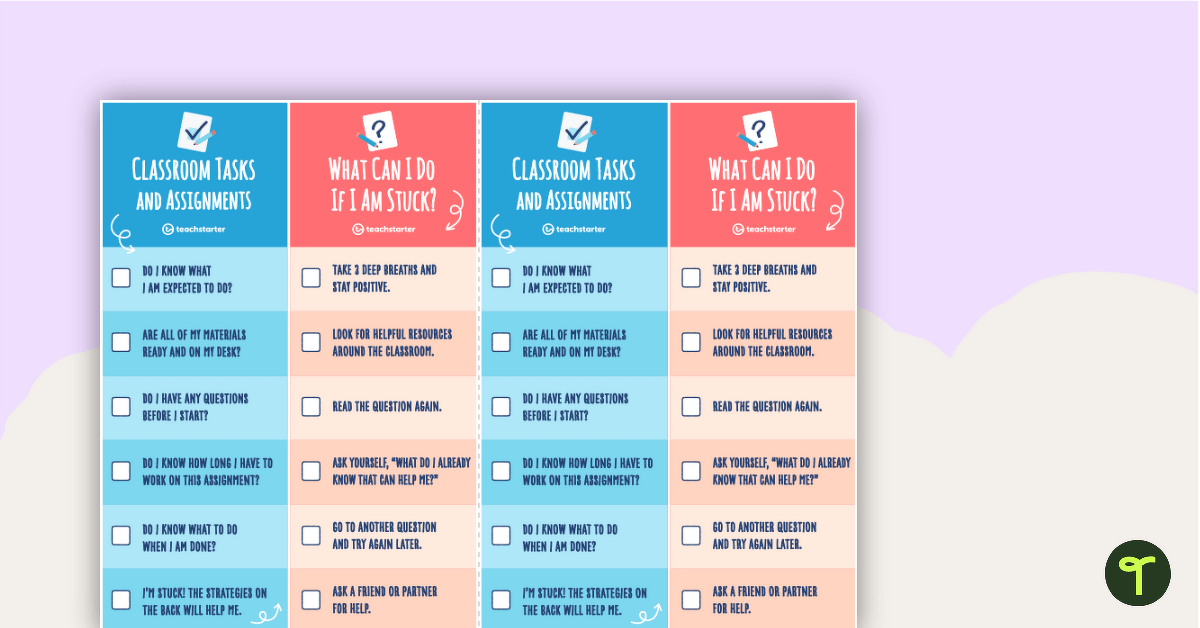 Task Initiation Checklist Bookmarks for Students – Classroom Assignments and Tasks teaching resource