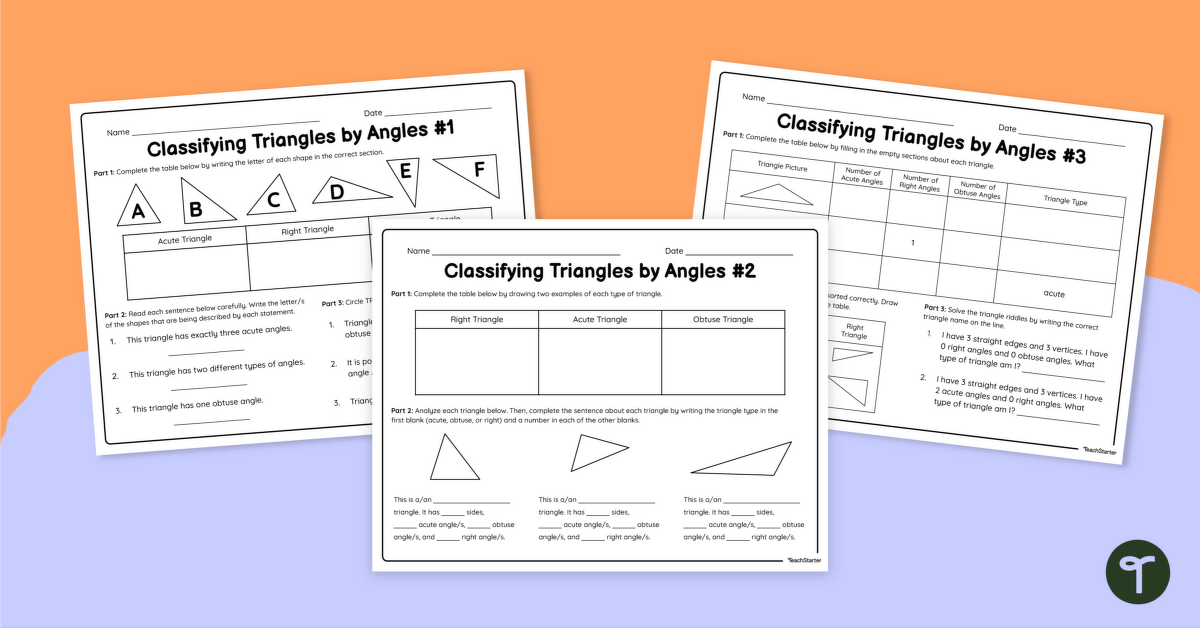 Classifying Triangles By Angles 4th Grade Math Worksheets Teach Starter 1750
