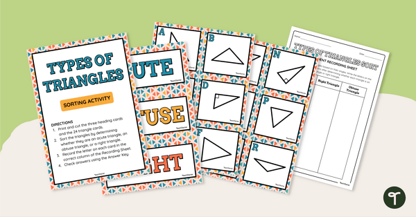 Classifying Triangles By Angles 4th Grade Math Activity Teach Starter 8905