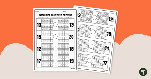 Go to Halloween Comparing Numbers Worksheet - Ten Frames teaching resource