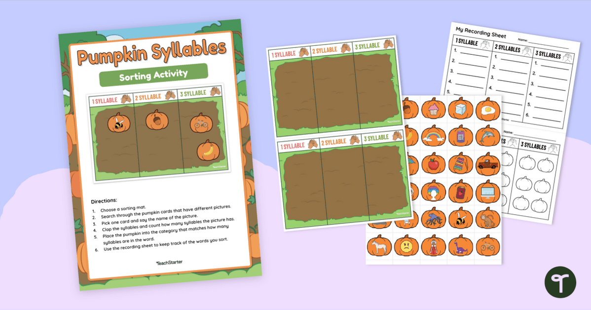Pumpkin Syllables Sorting Center teaching resource