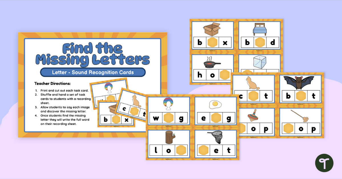 Missing Letters - Letter-Sound Recognition Task Cards teaching resource