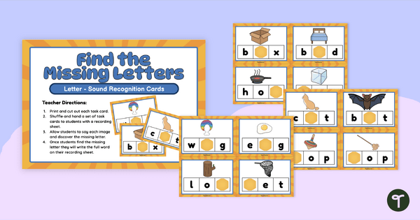 Go to Missing Letters - Letter-Sound Recognition Task Cards teaching resource