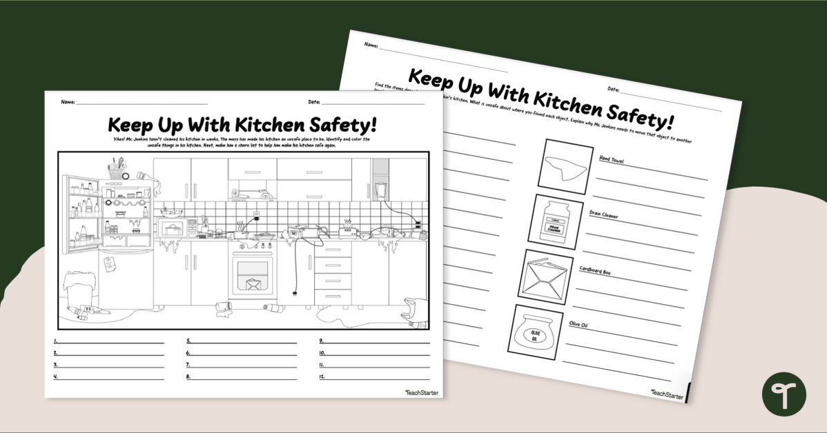 Fire Prevention Week - Kitchen Safety Worksheets teaching resource