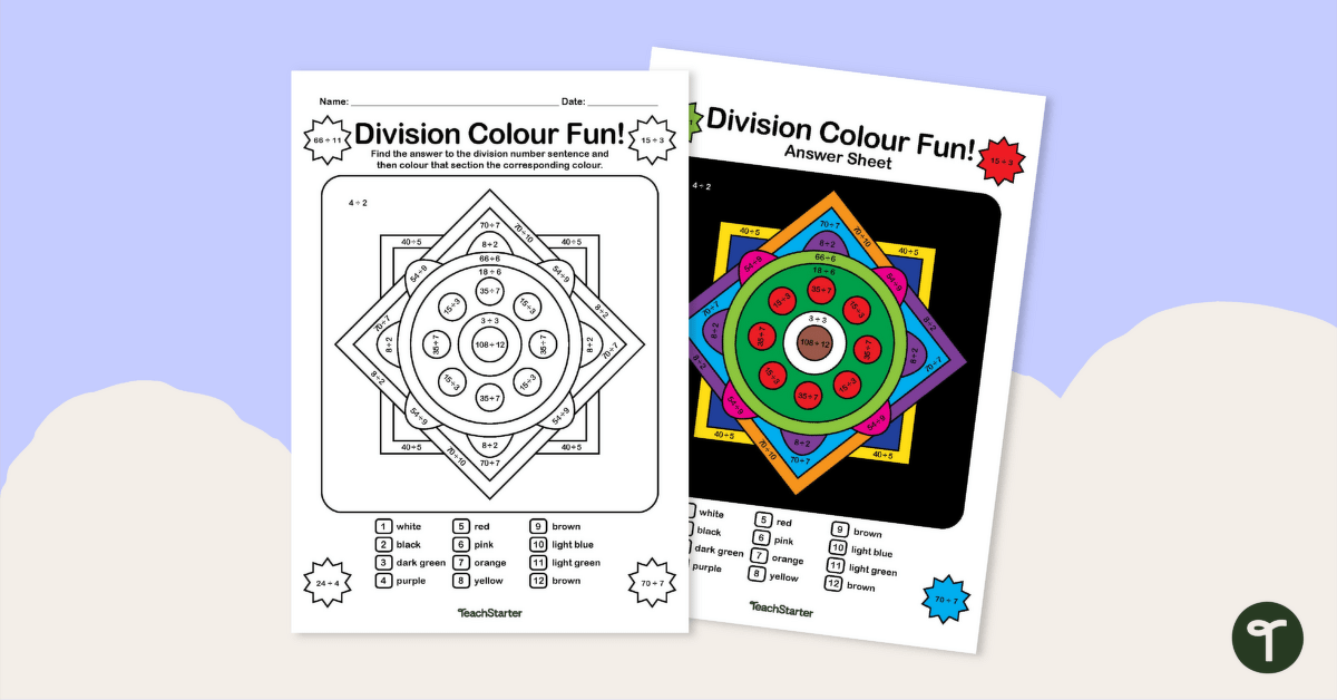 Colour by Number - Mixed 1 - 12 Division teaching resource