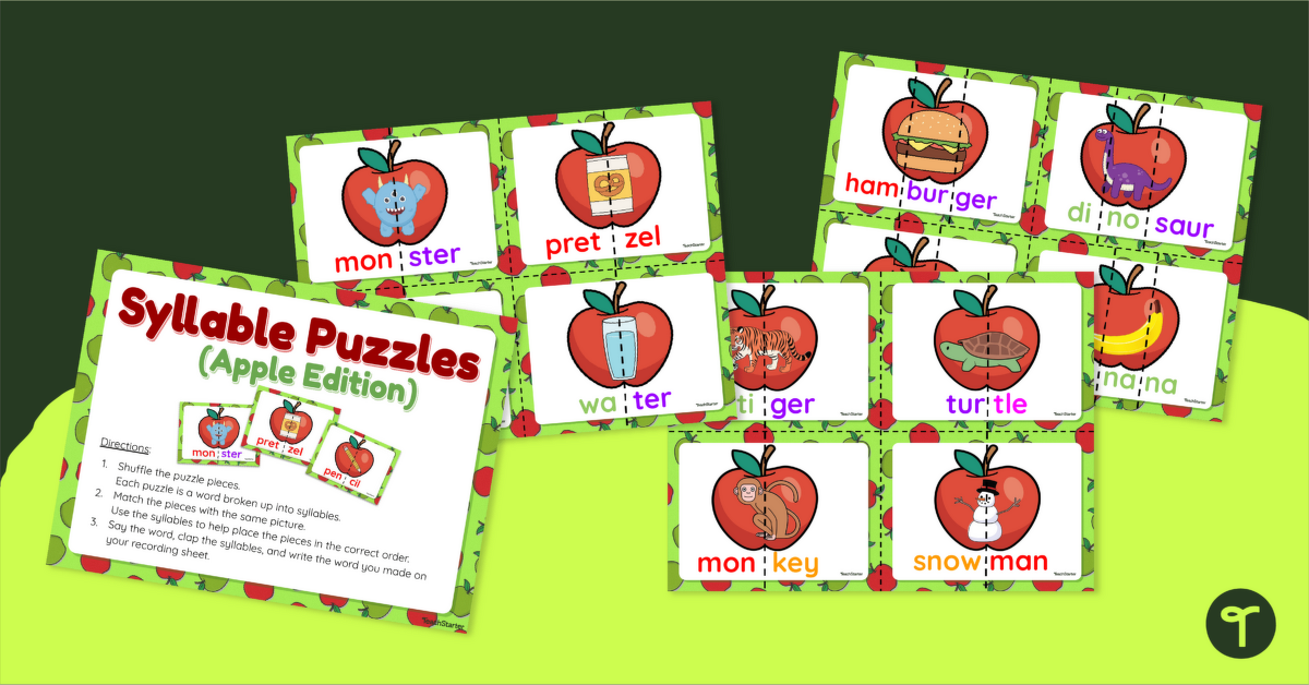 Syllable Puzzles - Apple Matching Game teaching resource