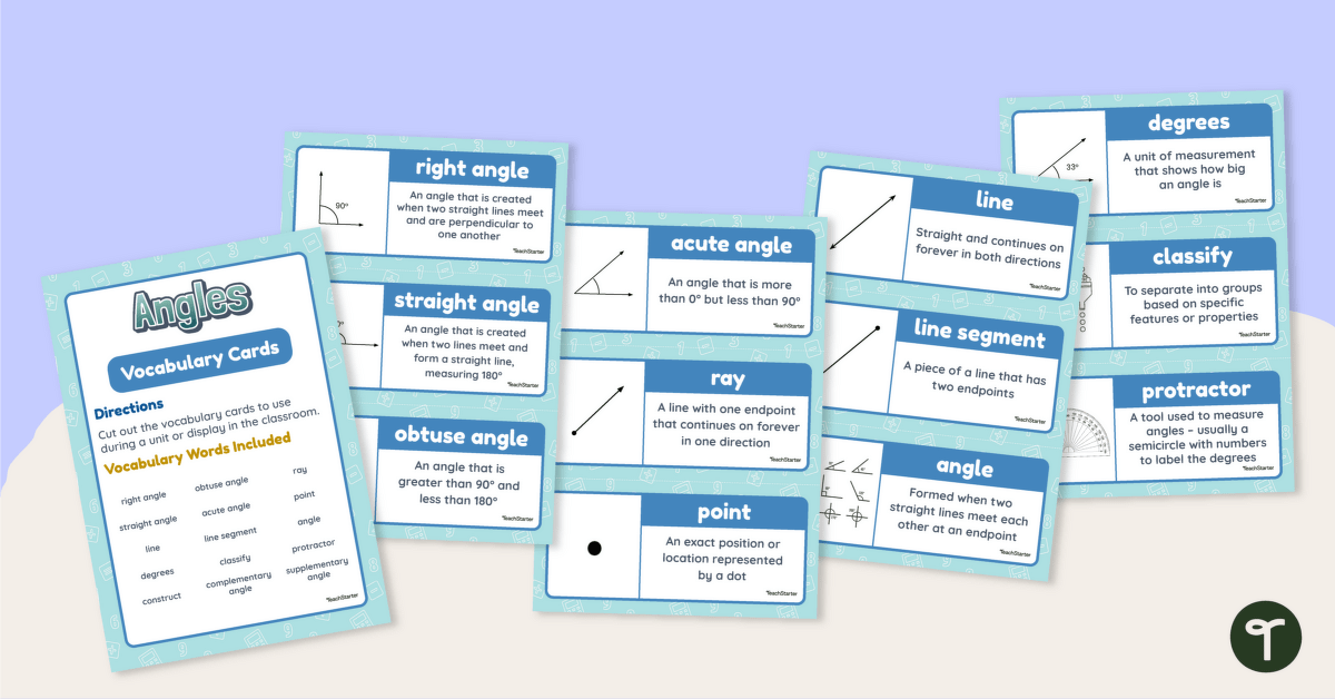 Understanding Angles – Word Wall Vocabulary Cards teaching resource