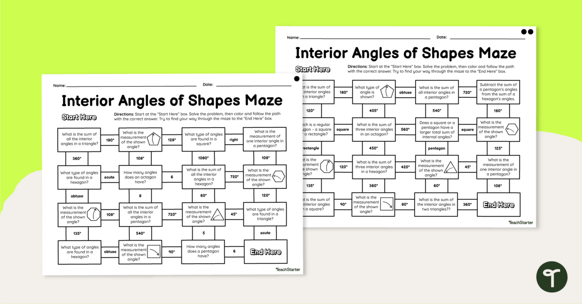 Interior Angles of Shapes – Differentiated Mazes teaching resource