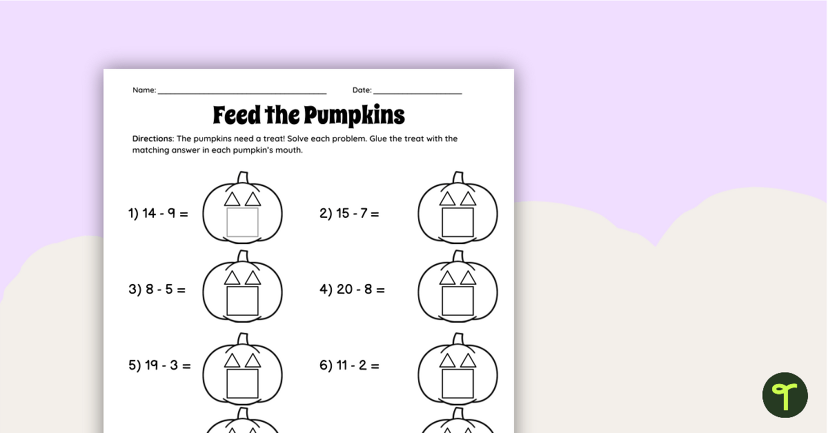 Feed the Pumpkins - Year 1 Subtraction Worksheet teaching resource