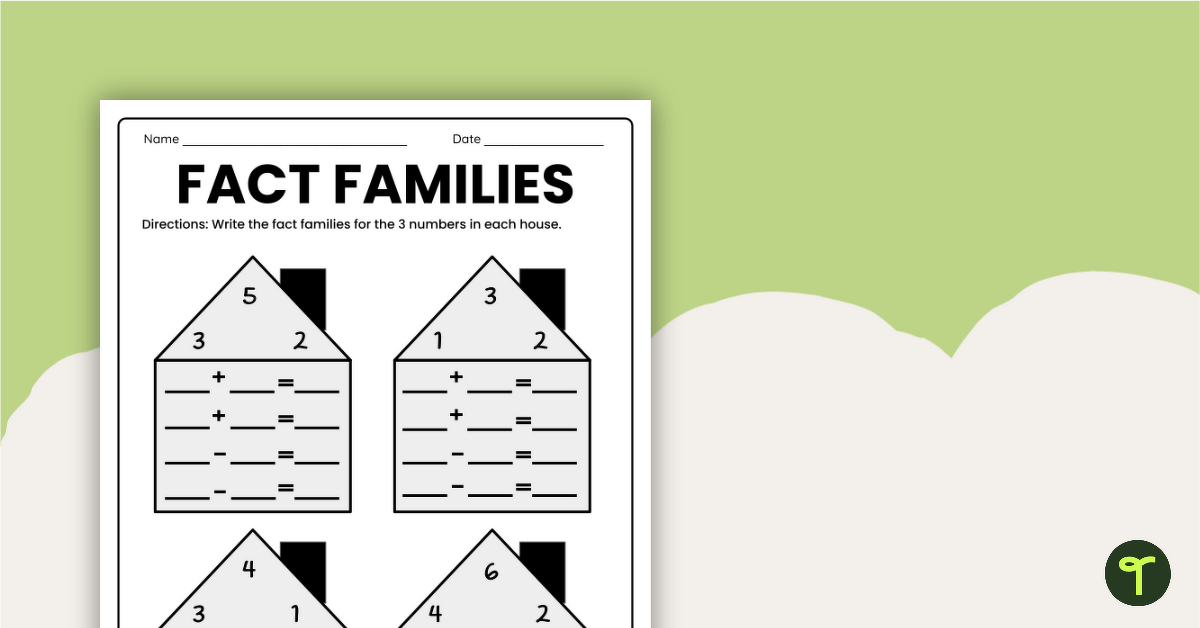 Fact Family Houses Worksheet Pack teaching resource