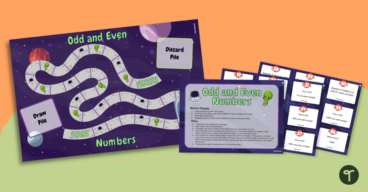 Space-Themed Odd and Even Board Game teaching resource